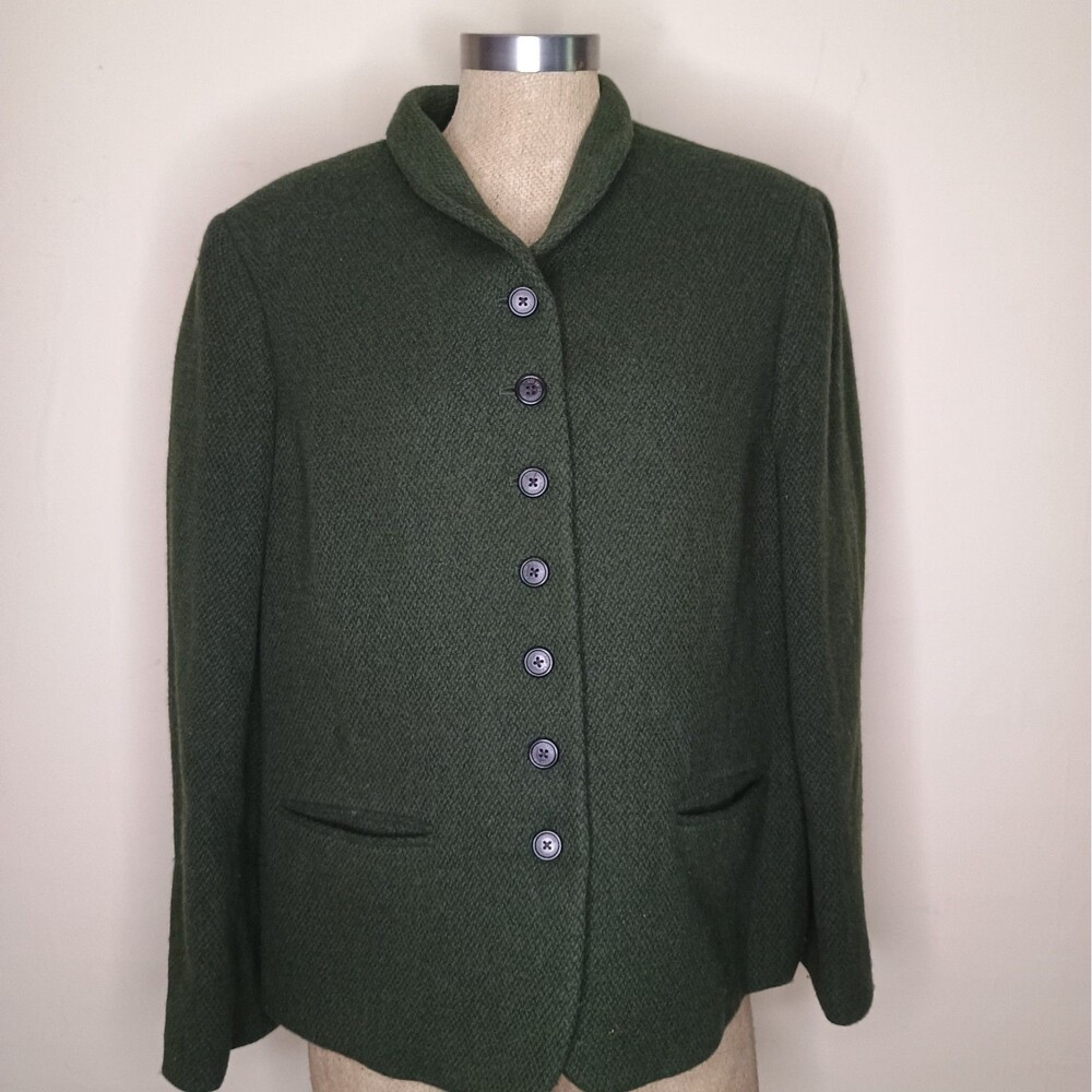 Ralph Lauren Jacket Womens Sz 16W Green Wool Blend Vintage Y2K Old Money Preppy
